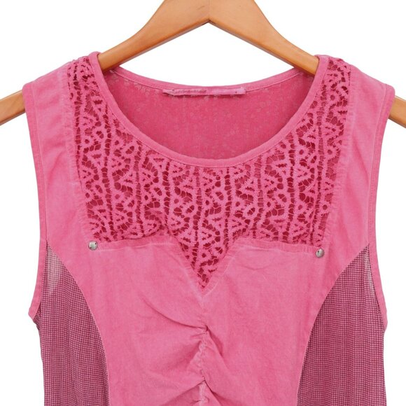 Angels Never Die Mixed Media Ruched Pink Lace Chest Tank Top 1 S - Picture 2 of 3